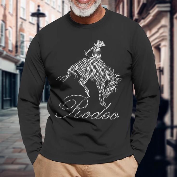 Western Cowgirl Bling Rhinestone Country Cowboy Riding Horse Long Sleeve T-Shirt Gifts for Old Men