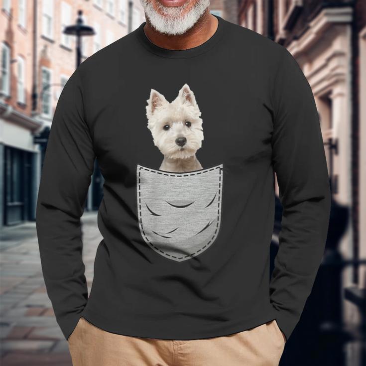 Westie Highland Terrier Pocket For Dog Owner Langarmshirts Geschenke für alte Männer