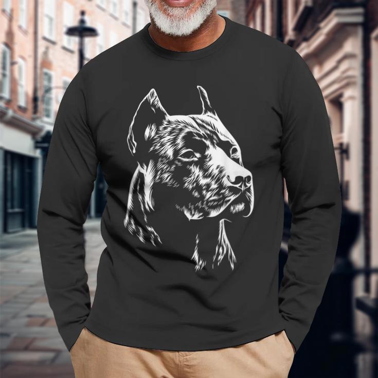 White Portrait American Pitbull Terrier Long Sleeve T-Shirt Gifts for Old Men