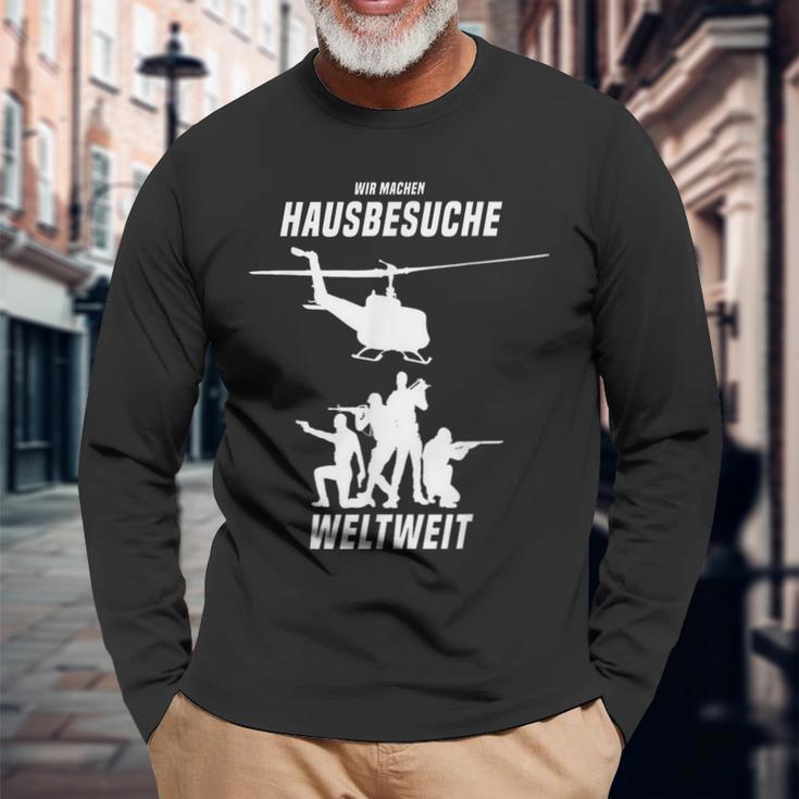 Wir Machen Hausbesuche Worldwide Sergeant Officer Soldiers Langarmshirts Geschenke für alte Männer