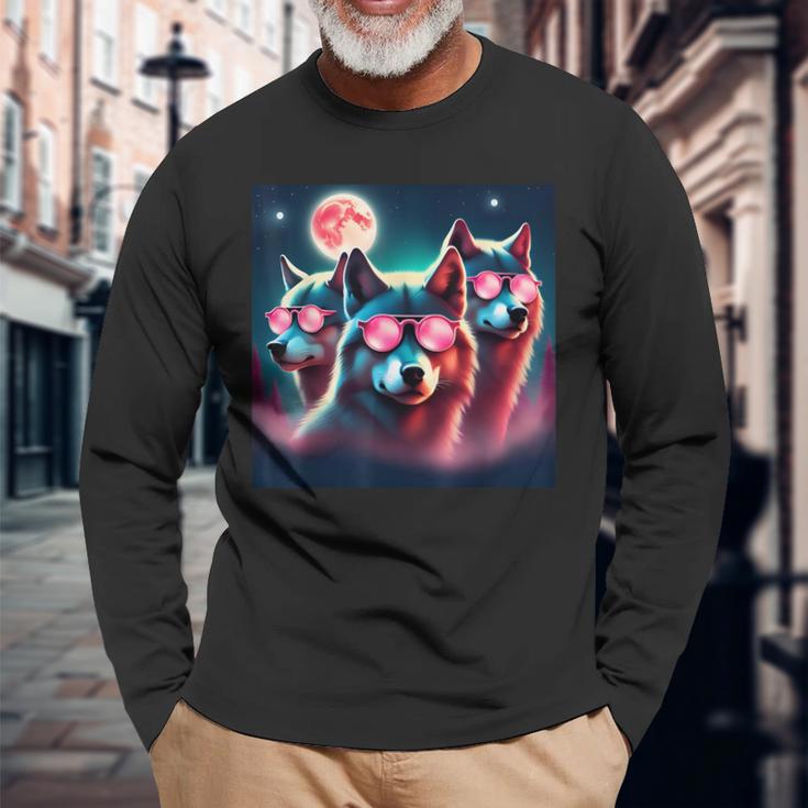 Wolf Squad Mit Rosa Sonnenbrillen Und Mond Für Wolfsliebhaber Geschenk Langarmshirts Geschenke für alte Männer