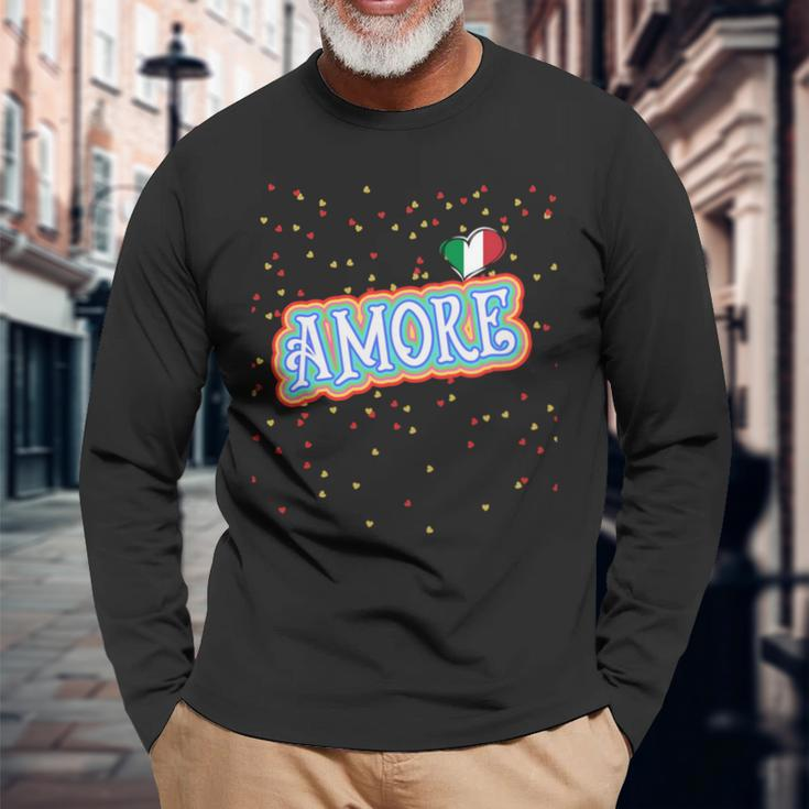 The Word Amore Heart In The Italian Flag Color For Tourists Long Sleeve T-Shirt Gifts for Old Men