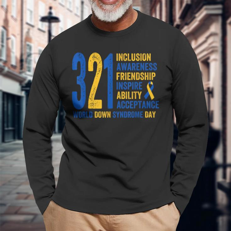 World Down Syndrome Day 321 Inspire And Awareness Ribbon Long Sleeve T-Shirt Gifts for Old Men