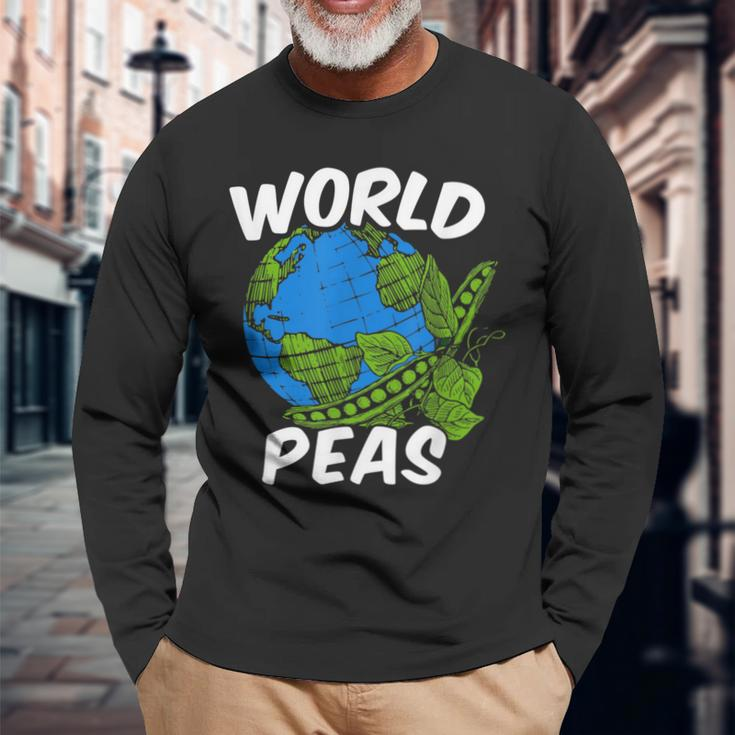 World Peas Pun Peace On Earth Globe Pea Pods Long Sleeve T-Shirt Gifts for Old Men
