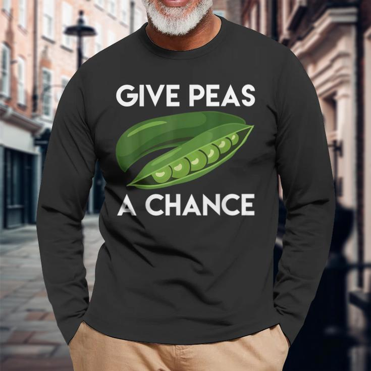World PeasPeace Give Peas A ChanceEarth Day Long Sleeve T-Shirt Gifts for Old Men
