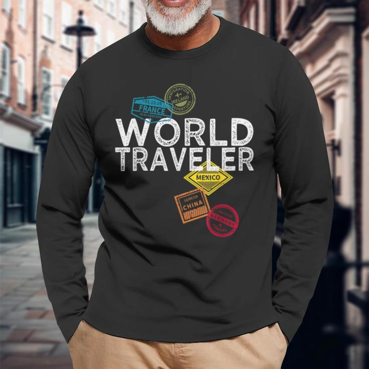 World Traveler Passport Stamp For And Women Long Sleeve T-Shirt Gifts for Old Men