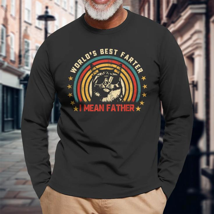 Worlds Best Farter I Mean Father Fathers Day Cat Dad Long Sleeve T-Shirt Gifts for Old Men