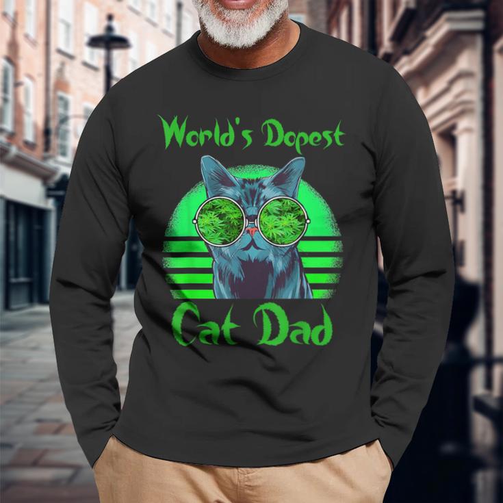 World's Dopest Cat Dad Cat Dad Weed Stoner Marijuana Long Sleeve T-Shirt Gifts for Old Men