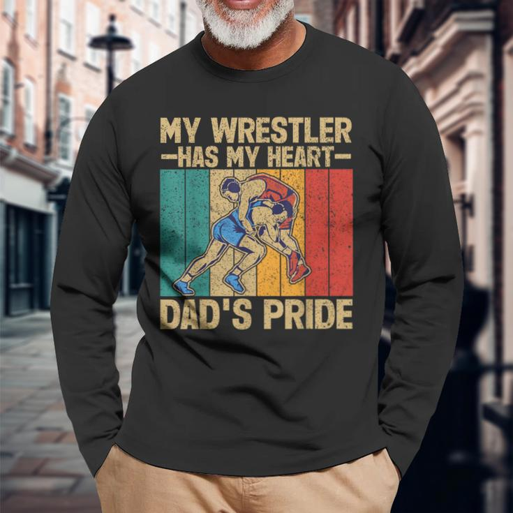 My Wrestler Has My Heart Wrestling Dad Father's Day Long Sleeve T-Shirt Gifts for Old Men