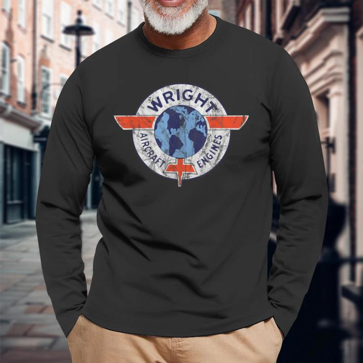 Wright Aircraft Engines Vintage Retro Aviation Long Sleeve T-Shirt Gifts for Old Men