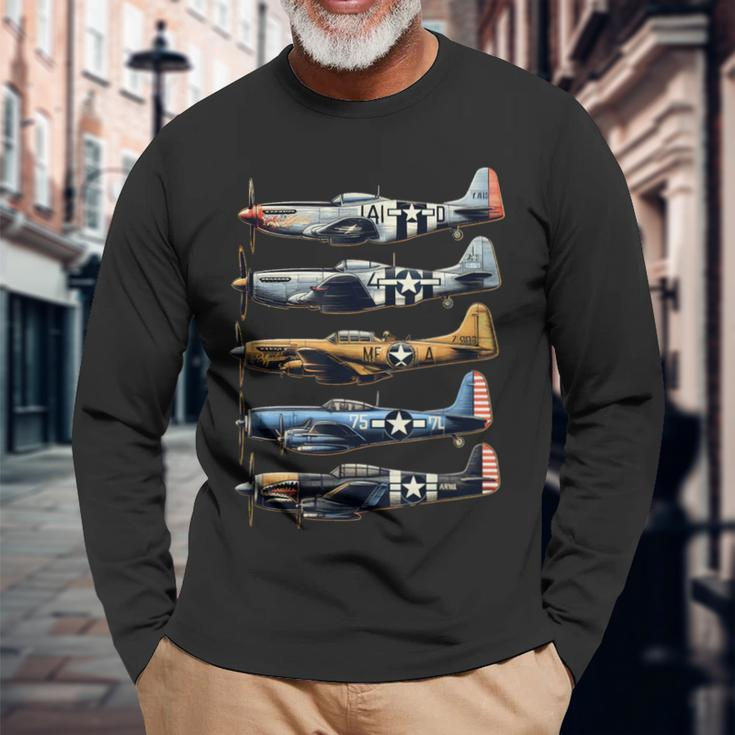 Ww2 Planes P51 Mustang F4u Corsair B17 P47 Thunderbolt Long Sleeve T-Shirt Gifts for Old Men