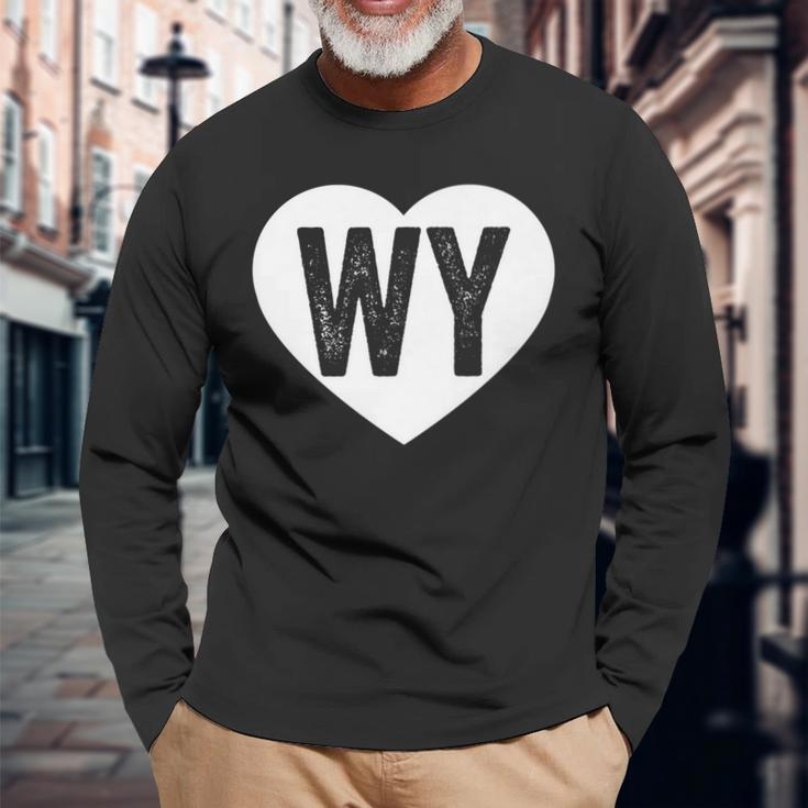 Wyoming Heart Hometown State Pride Western Love Long Sleeve T-Shirt Gifts for Old Men
