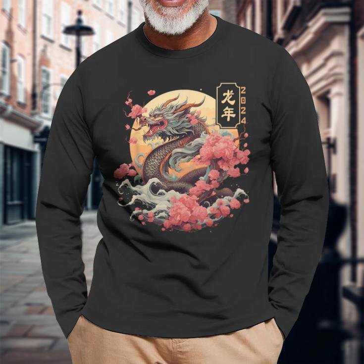Year Of The Dragon 2024 Chinese Zodiac Long Sleeve T-Shirt Gifts for Old Men