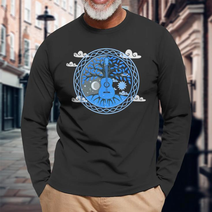 Yggdrasil Nature Musician Tree Of Life Acoustic Guitar Long Sleeve T-Shirt Gifts for Old Men