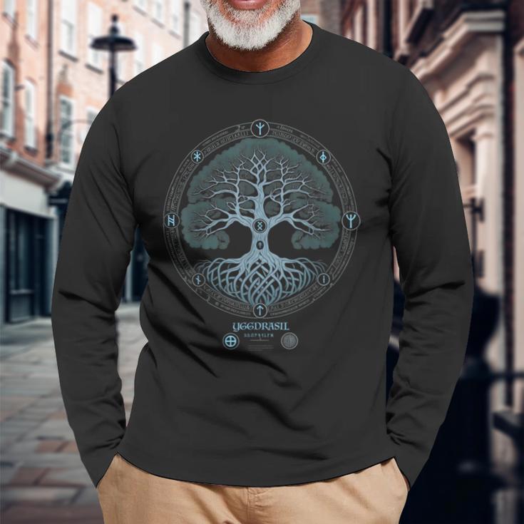 Yggdrasil Tree Of Life Viking Runes Celtic Norse Symbols Long Sleeve T-Shirt Gifts for Old Men