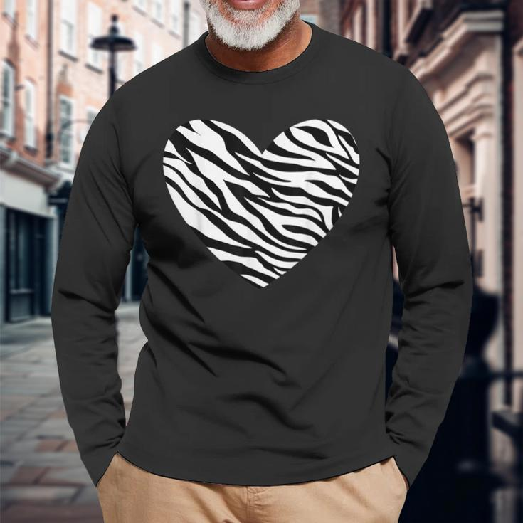 Zebra Fur Animal Skin Heart Print Waves Pattern Langarmshirts Geschenke für alte Männer