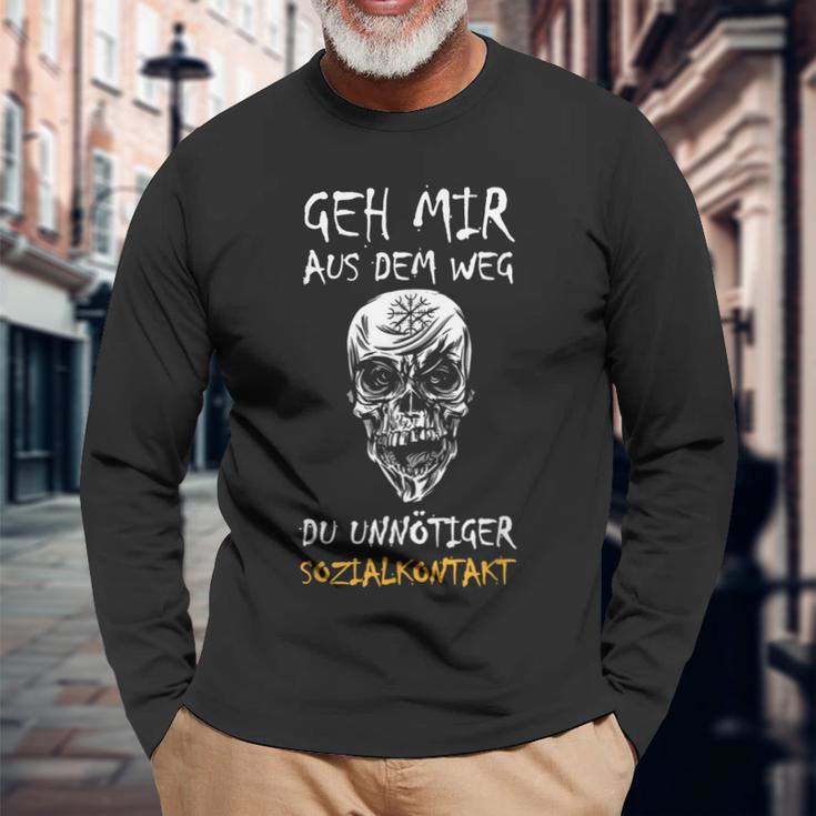 Zombie Skull Langarmshirts - Vermeide unnötigen Sozialkontakt, Lustiges Motiv Geschenke für alte Männer