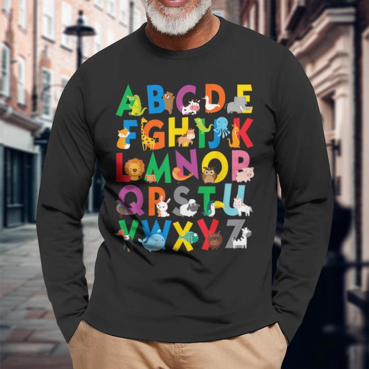 Zoo Animal Alphabet Abcs Learning Letters Boys Girls Long Sleeve T-Shirt Gifts for Old Men