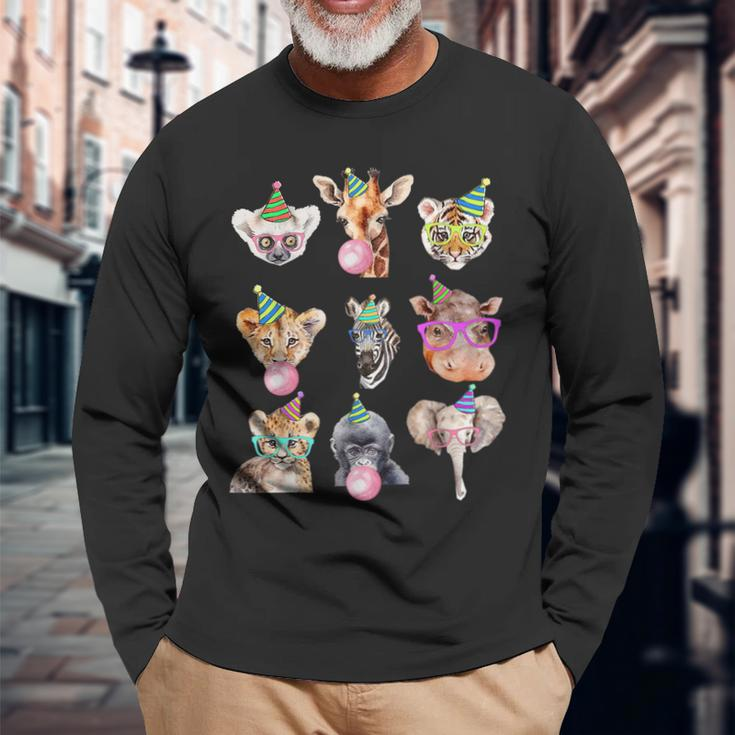Zoo Animals Wildlife Birthday Party Zoo Day Animals Long Sleeve T-Shirt Gifts for Old Men