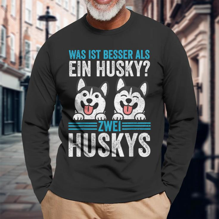 Zwei Husky Dog Husky Langarmshirts Geschenke für alte Männer