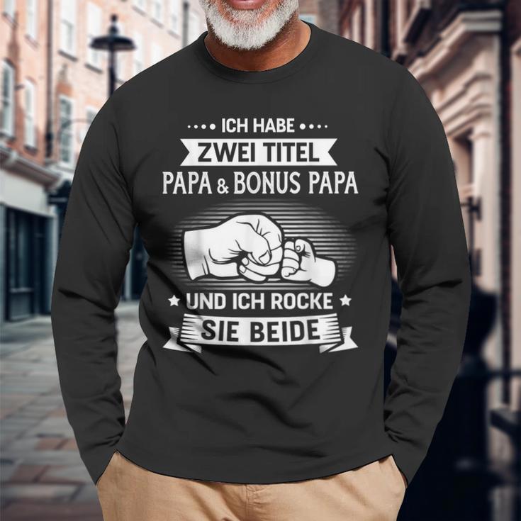 Zwei Titel Bonus Papa Rocke Zumatertag Für Stiefvater Langarmshirts Geschenke für alte Männer