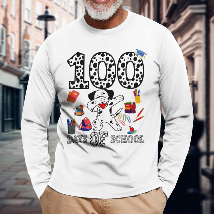 100 Days Smarter Of School Dabbing Dalmatian Dog Teachers Long Sleeve T-Shirt Gifts for Old Men