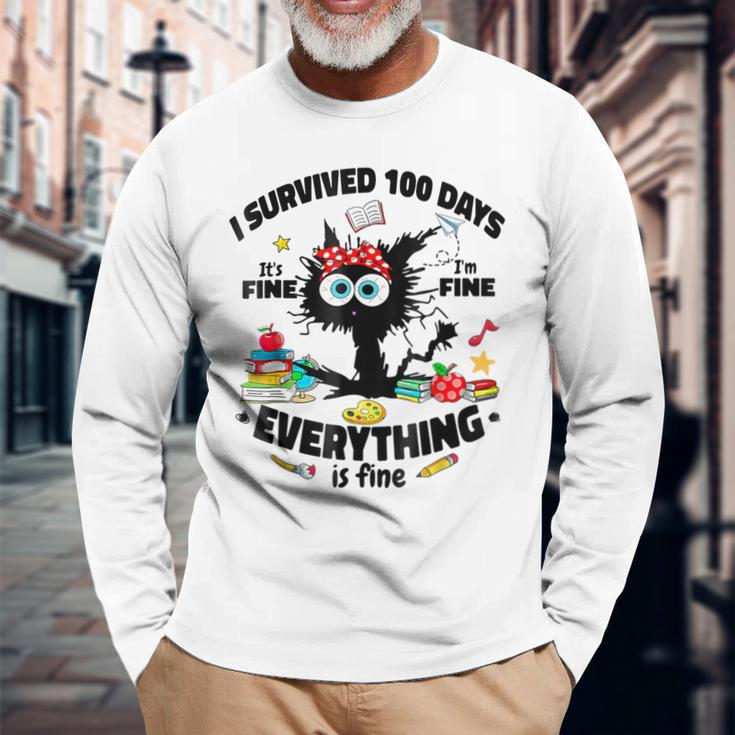 100Th Day Of School Its Fine Im Fine Everythings Is Fine Long Sleeve T-Shirt Gifts for Old Men