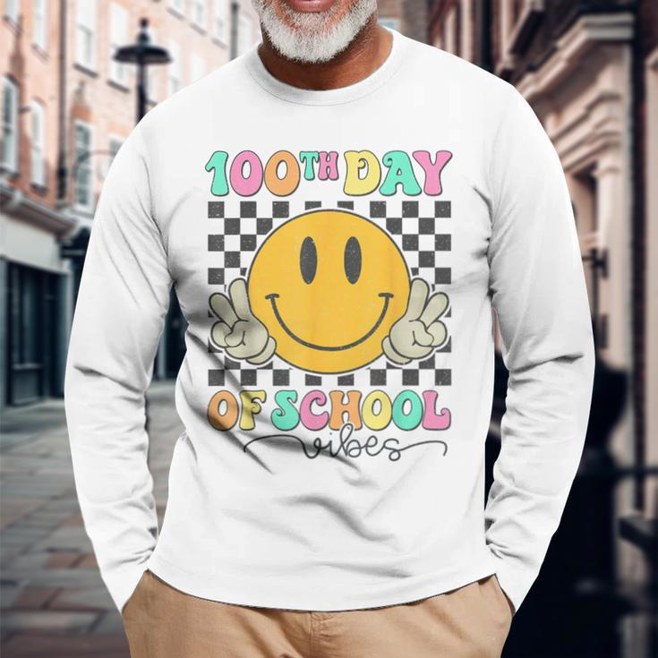 100Th Day Of School Vibes Cute Smile Face 100 Days Of School Long Sleeve T-Shirt Gifts for Old Men
