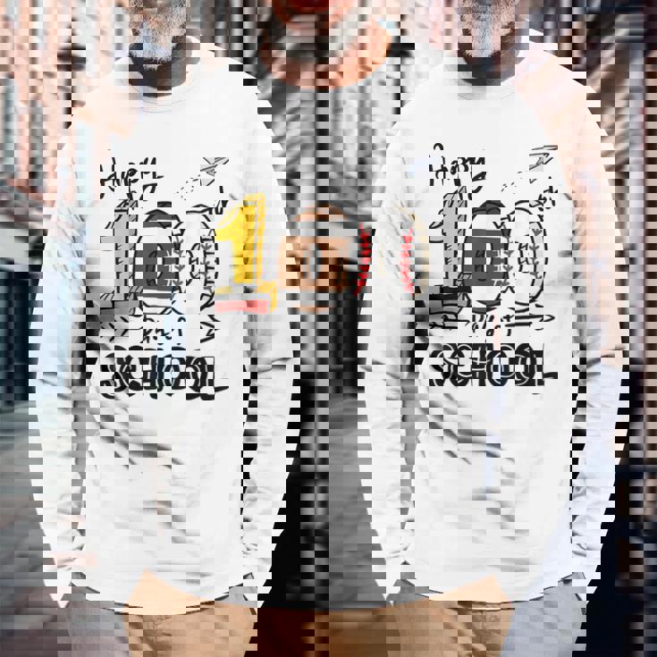 100Th Days Of School Baseball Football 100 Days Of School Long Sleeve T-Shirt Gifts for Old Men