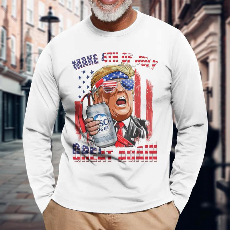 Make 4Th Of July Great Again Trump Drinking Beer Long Sleeve T-Shirt Gifts for Old Men