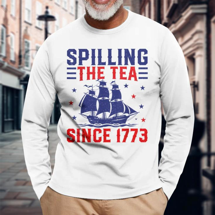 4Th Of July Spilling The Tea Since 1773 Long Sleeve T-Shirt Gifts for Old Men