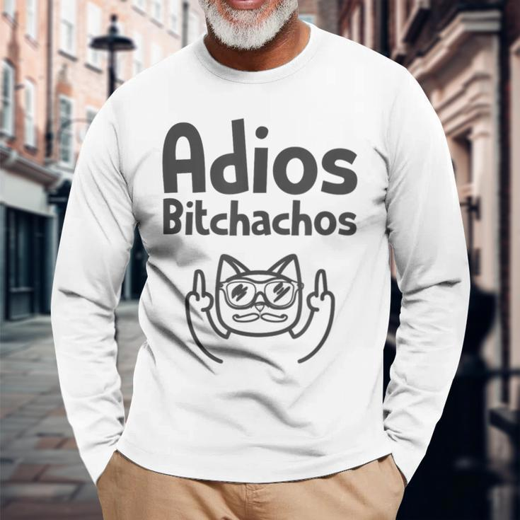 Adios Bitchachos Cinco De Mayo Cat Middle Finger Long Sleeve T-Shirt Gifts for Old Men
