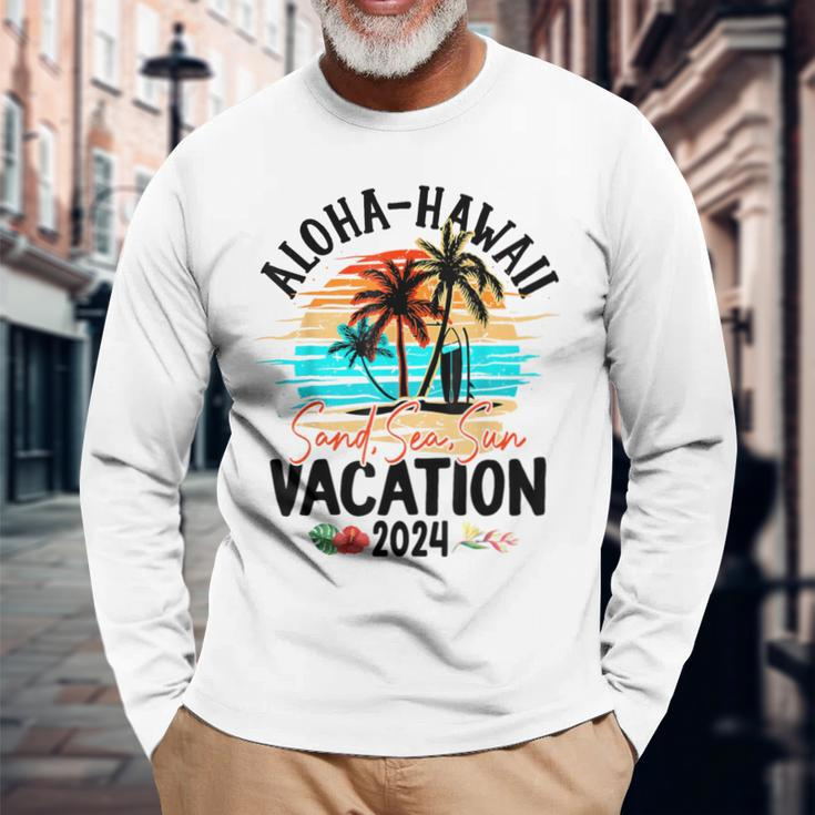 Aloha Hawaii 2024 Family Friends Group Vacation Matching Long Sleeve T-Shirt Gifts for Old Men