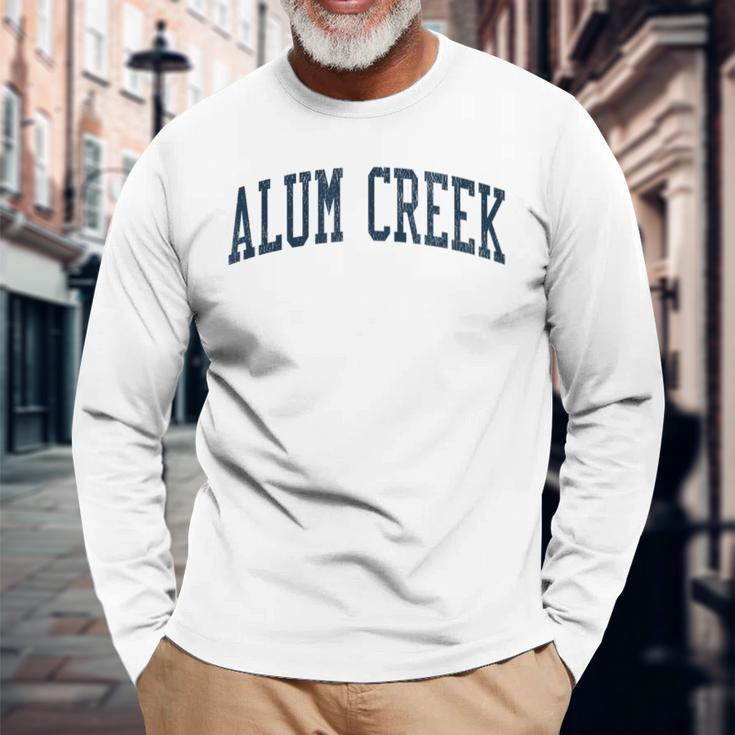 Alum Creek Wv Vintage Athletic Sports Jsn2 Navy Print Long Sleeve T-Shirt Gifts for Old Men