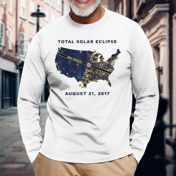 All American Total Solar Eclipse 2017 Map Long Sleeve T-Shirt Gifts for Old Men