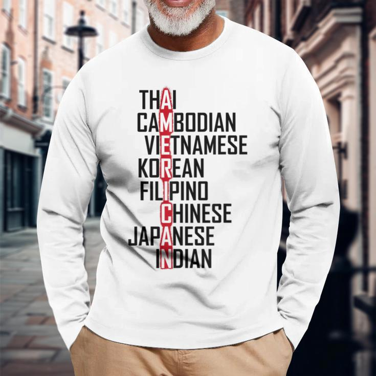 Asian American Pride We Are All Americans Distressed Long Sleeve T-Shirt Gifts for Old Men