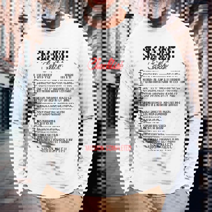 Bachelors Party Checklist Stag Do Party Games Long Sleeve T-Shirt Gifts for Old Men