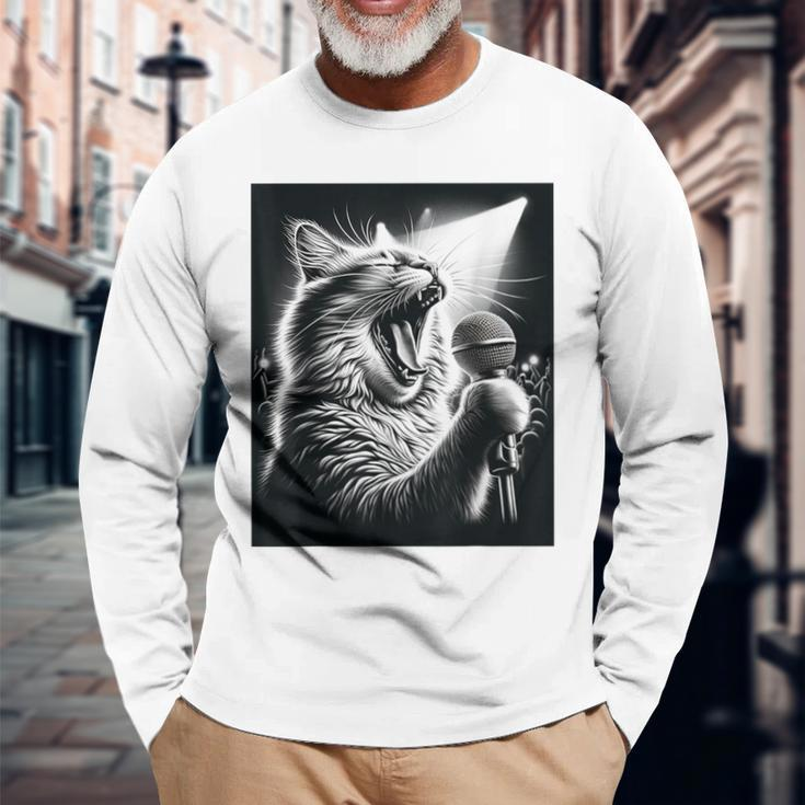 Band Musician Vocalist Singer Cat Singing Long Sleeve T-Shirt Gifts for Old Men
