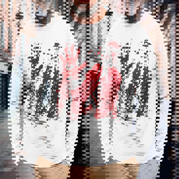 Bloody Red Hands Blood Splatter Zombie Outbreak Graphic Long Sleeve T-Shirt Gifts for Old Men