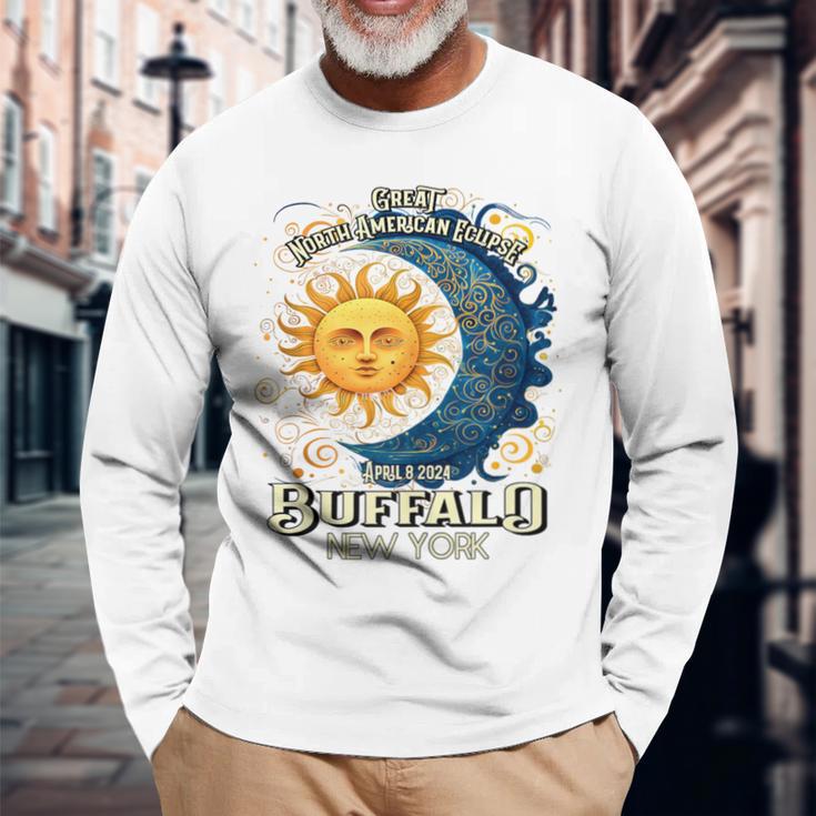 Buffalo New York 2024 Total Solar Eclipse April 8 Souvenir Long Sleeve T-Shirt Gifts for Old Men