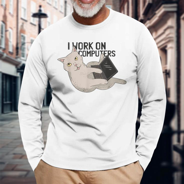 Cat Cat Kitten Programmer Computer Science Langarmshirts Geschenke für alte Männer
