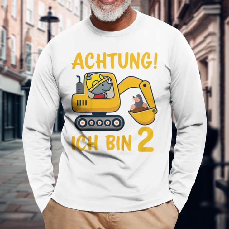 Children's Achtung Ich Bin 2 Jahre Alt 2Nd Birthday Digger Rhino Langarmshirts Geschenke für alte Männer