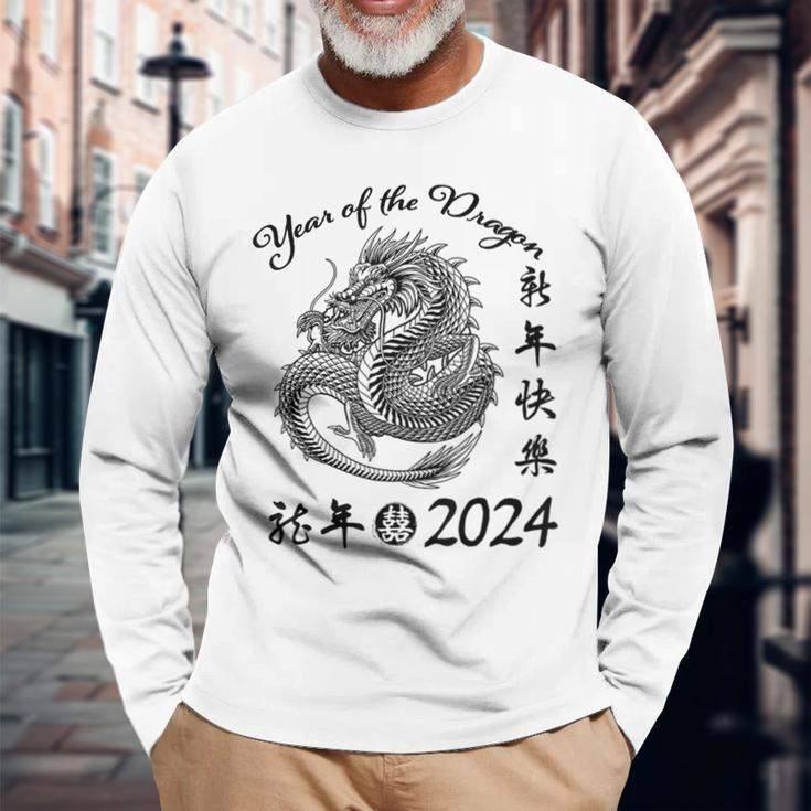 Chinese Calendar Dragon Year Happy New Year 2024 Graphic Long Sleeve T-Shirt Gifts for Old Men