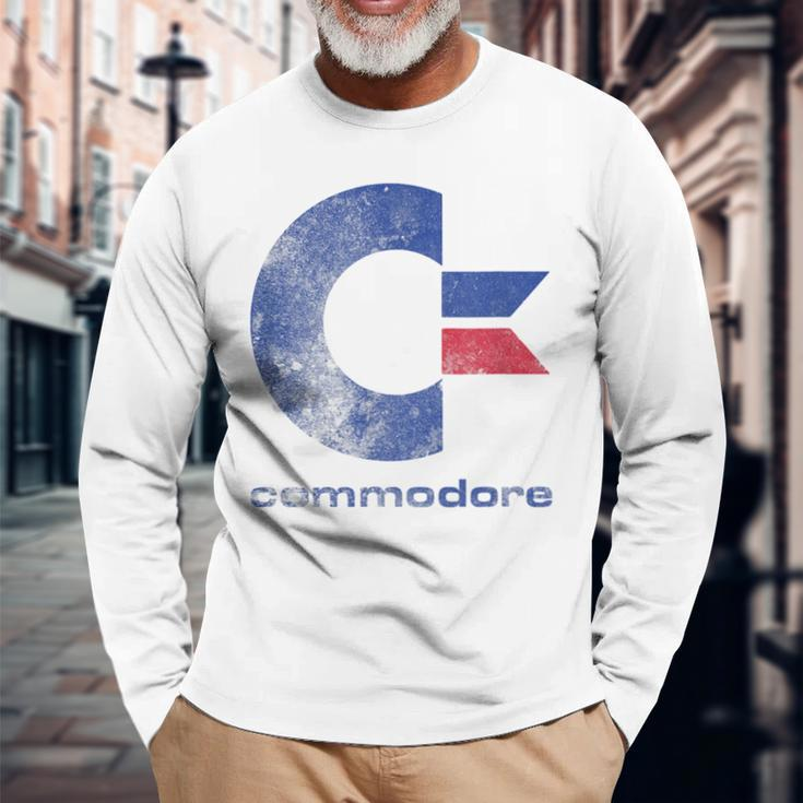 Commodore C64 Uppercase Letter Stone Washed Grunge Effect Long Sleeve T-Shirt Gifts for Old Men