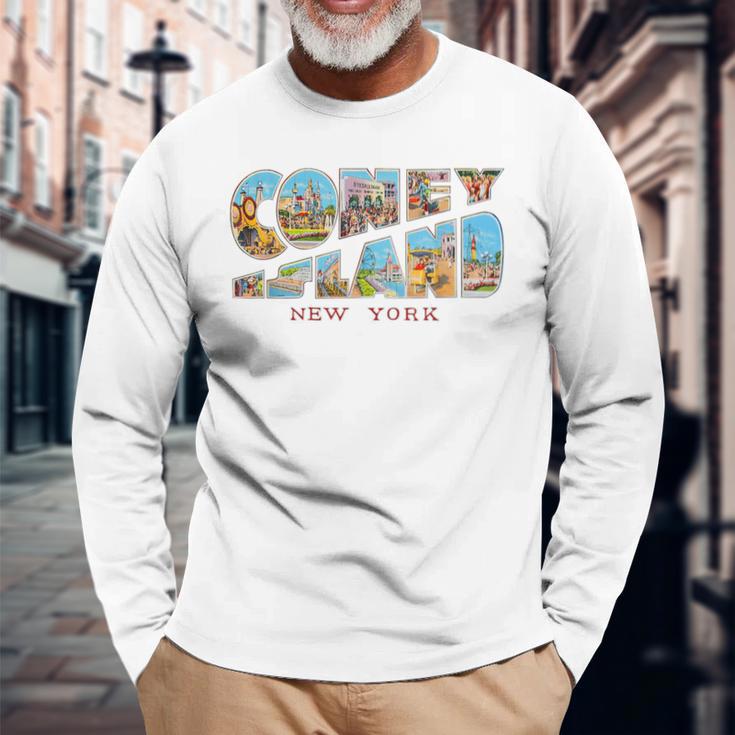 Coney Island New York City Ny Retro Vintage SouvenirLong Sleeve T-Shirt Gifts for Old Men