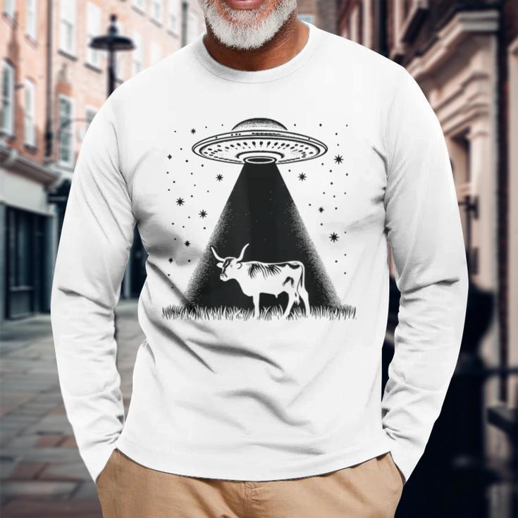 Cow Farmer Breeder Alien Shorthorn Cattle Ufo Long Sleeve T-Shirt Gifts for Old Men