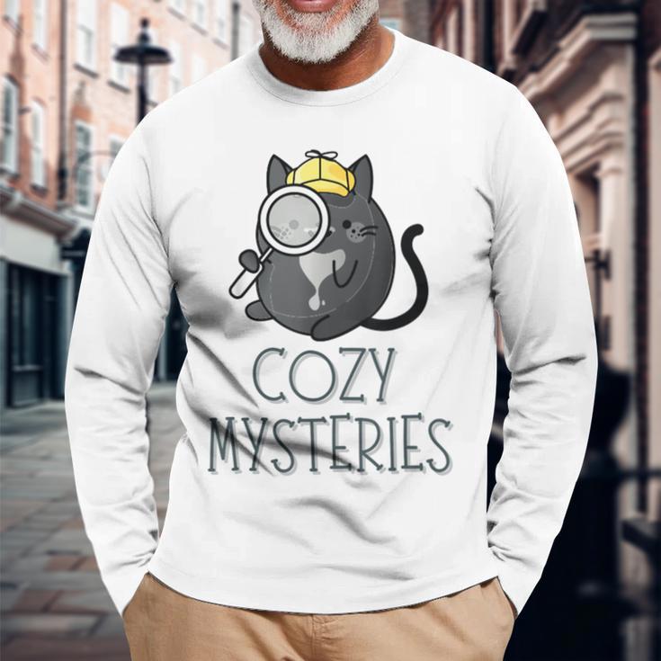 Cozy Mysteries Cute Cat Cozy Murder Mystery Cat Detective Long Sleeve T-Shirt Gifts for Old Men