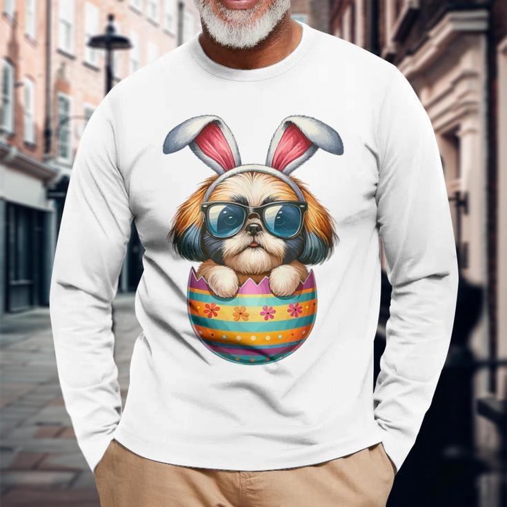 Cute Shih Tzu Egg Easter Day Dog Dad Dog Mom Long Sleeve T-Shirt Gifts for Old Men