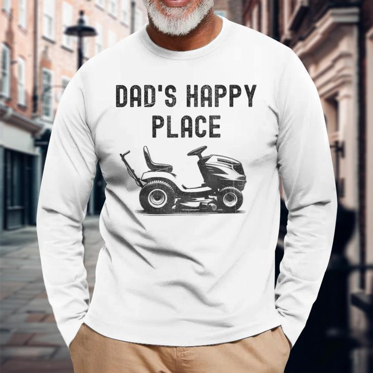 Dad's Happy Place Lawnmower Father's Day Dad Jokes Long Sleeve T-Shirt Gifts for Old Men