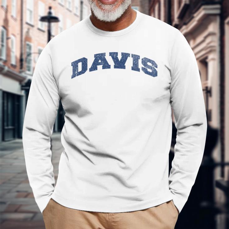 Davis California Varsity Style Vintage Grey Long Sleeve T-Shirt Gifts for Old Men